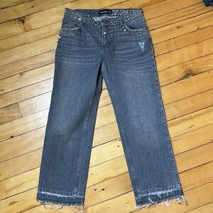 The Kooples Star Metallic Studded Grey "Nelly" Jeans